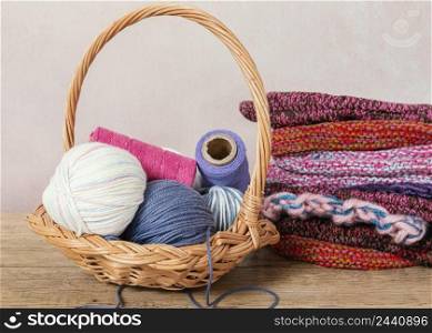 basket with wool knitting needles 4