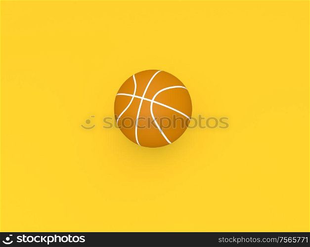 Basketball ball on a yellow background. 3d render illustration.. Basketball ball on a yellow background.
