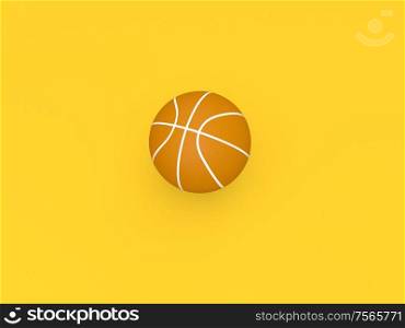 Basketball ball on a yellow background. 3d render illustration.. Basketball ball on a yellow background.