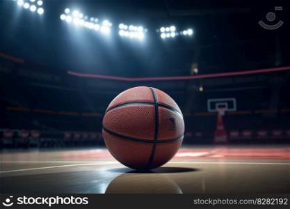 Basketball ball on court. Wood school game. Generate Ai. Basketball ball on court. Generate Ai