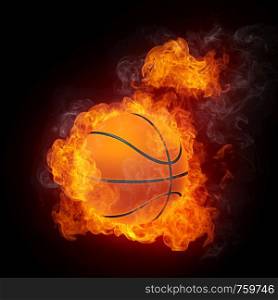Basketball Ball on Fire. 2D Graphics. Computer Design.. Basketball Ball