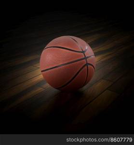 Basketball ball on the parquet with black background