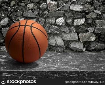 Basketball for sports on marble table top stone