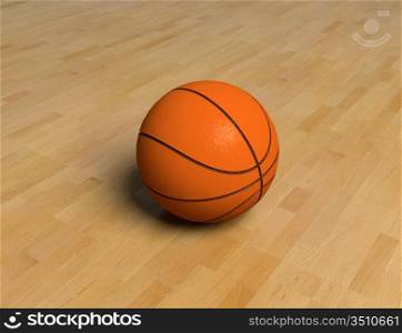 basketball game ball over the hardwood floor (3D)