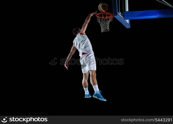 basketball game sport player in action isolated on black background