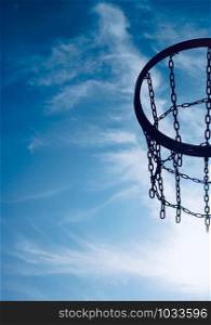 basketball hoop and blue sky on the street