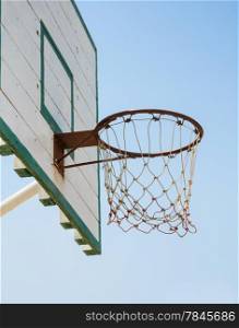 Basketball hoop on blue sky