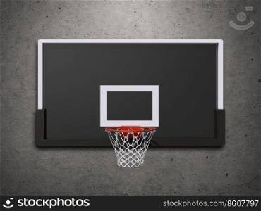 Basketball hoop on cement wall background. 3d render