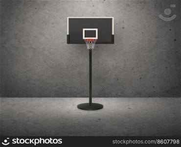 Basketball hoop on cement wall background. 3d render
