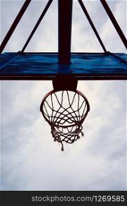 basketball hoop silhouette in the street, street basket in Bilbao city Spain
