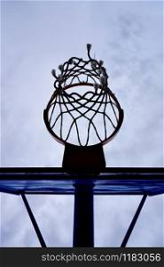 basketball hoop silhouette, street basket in Bilbao city Spain