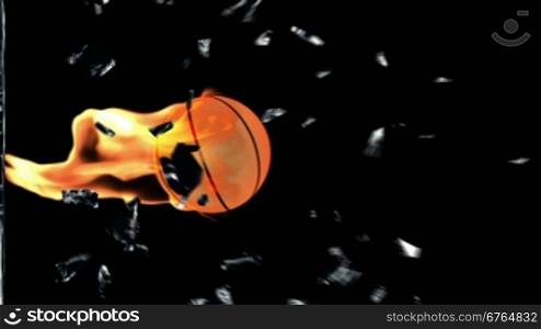 Basketball on fire breaking glass
