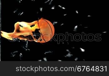 Basketball on fire breaking glass with Alpha