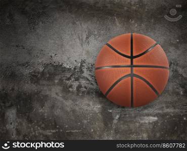 Basketball on isolated on old cement wall background. top view