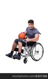 Basketball player recovering from injury on wheelchair