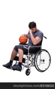 Basketball player recovering from injury on wheelchair