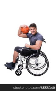 Basketball player recovering from injury on wheelchair