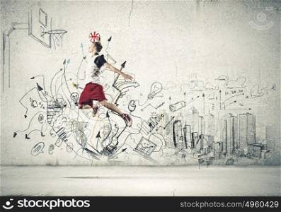 Basketball player. Young man basketball player throwing ball in basket