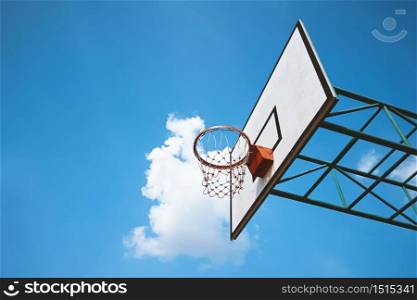 basketball ring against blue sky background