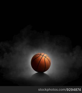 basketball with on black background with smoke