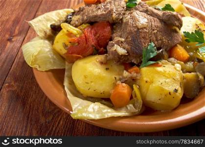 Basma - oriental stew farm-style with tender lamb meat, potatoes and vegetables
