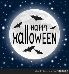 Bat on the background of the moon in the light of night on Halloween. Bat on the background of the moon on Halloween