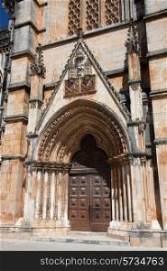 Batalha Cathedral entrance, world heritage near Leiria, Portugal