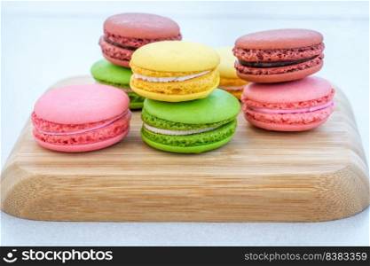 Batch of colorful macaroons with various flavors 