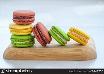 Batch of colorful macaroons with various flavors 