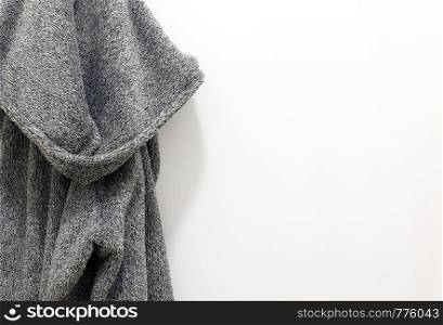 Bath gray cotton men?s bathrobe for spa. Background for spa and pool illustration. Bath gray cotton men?s bathrobe for spa