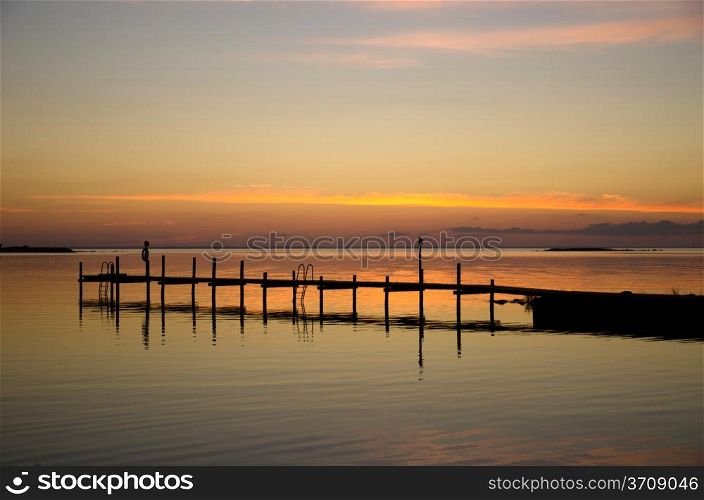 Bath pier at sunset by the coast of Oland in Sweden
