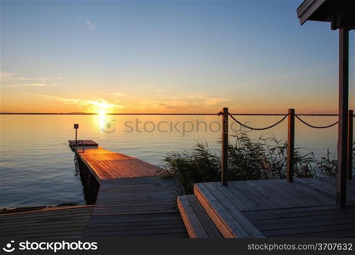 Bath pier at sunset on the island Oland in Sweden.