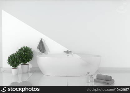 Bath room interior - beautiful bath with bright wall on ceramic floor - Empty room concept. 3D rendering