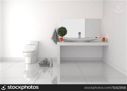 Bath room Interior - white empty room concept - modern style, bathroom, new room modern design. 3D rendering