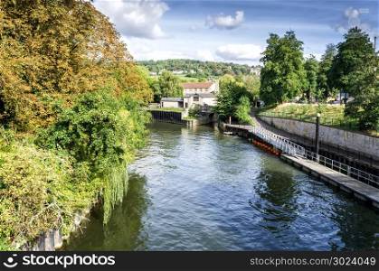 Bath, UK - September 10, 2016: Pulteney bridge and Avon river in Bath, UK../ Pulteney bridge, Bath, UK.