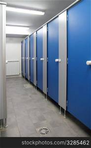 bathroom corridor doors blue pattern indoor toilette