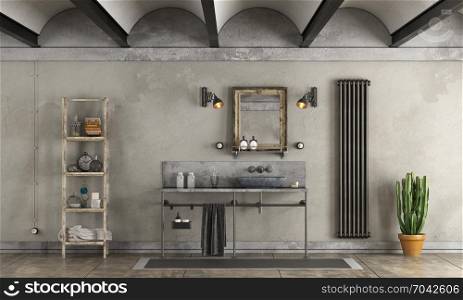 Bathroom in industrial style. Bathroom in industrial style with stone washbasin - 3d rendering