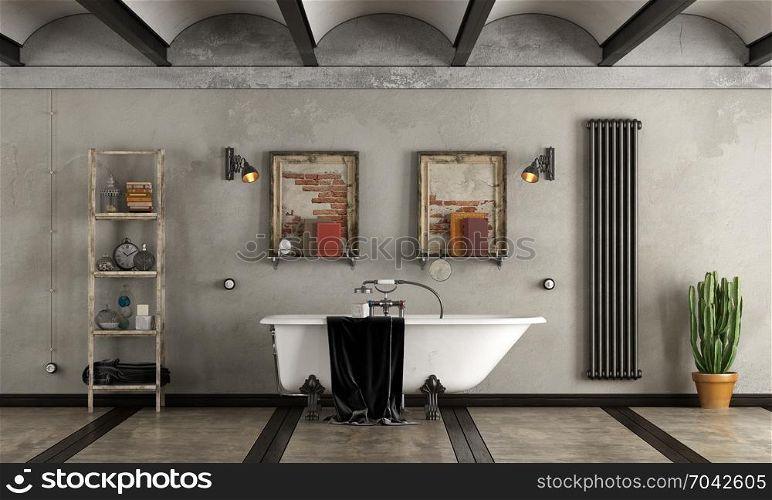 Bathroom in industrial style with bathtub. Bathroom in industrial style with classic bathtub - 3d rendering