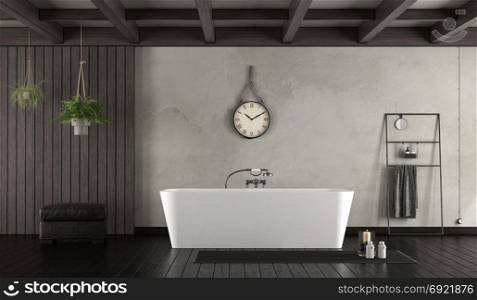 Bathroom in rustic style. Bathroom in rustic style with modern bathtub - 3d rendering