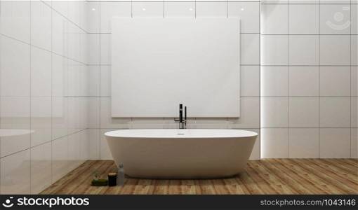 Bathroom interior bathtub and frame mock up. 3d rendering