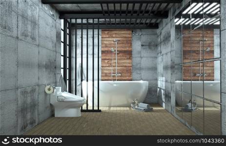 Bathroom interior bathtub in ceramic tile floor on granite tiles wall background - empty white concept. 3d rendering,mock up