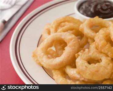 Battered Onion Rings worth Barbeque Sauce