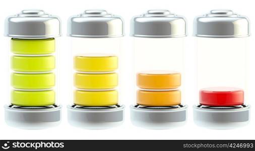 Battery charge icon set: from full to low isolated on white