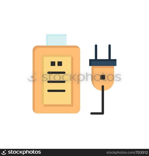 Battery, Charge, Plug, Education Flat Color Icon. Vector icon banner Template