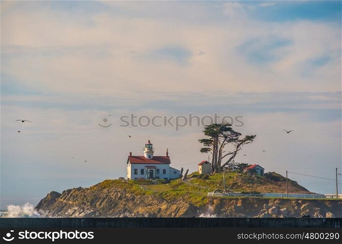 Battery Point Lighthouse at Pacific coast, built in 1856, California, USA