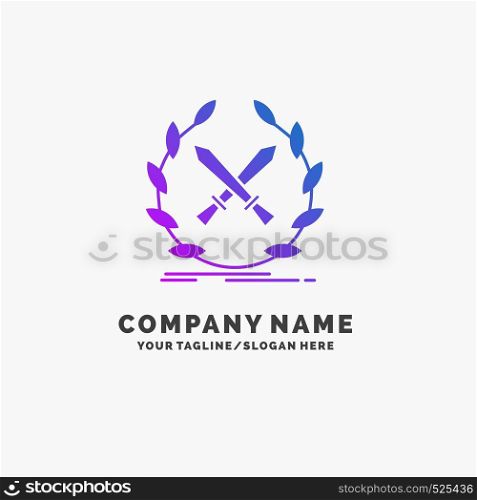 battle, emblem, game, label, swords Purple Business Logo Template. Place for Tagline.. Vector EPS10 Abstract Template background