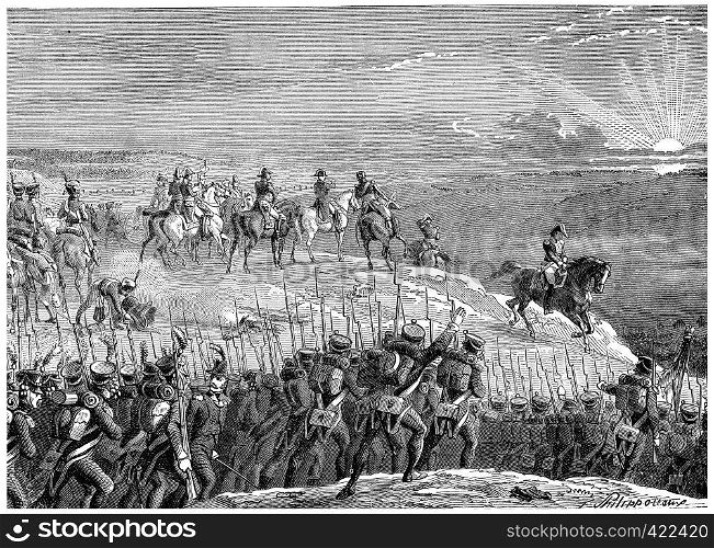 Battle of Austerlitz, vintage engraved illustration. History of France ? 1885.