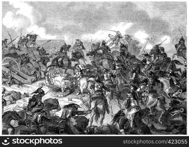 Battle of Borodino, vintage engraved illustration. History of France ? 1885.