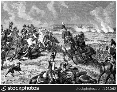 Battle of Dresden, Death of Moreau, vintage engraved illustration. History of France ? 1885.