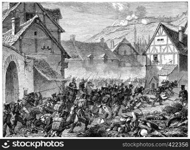 Battle of Laon, vintage engraved illustration. History of France ? 1885.